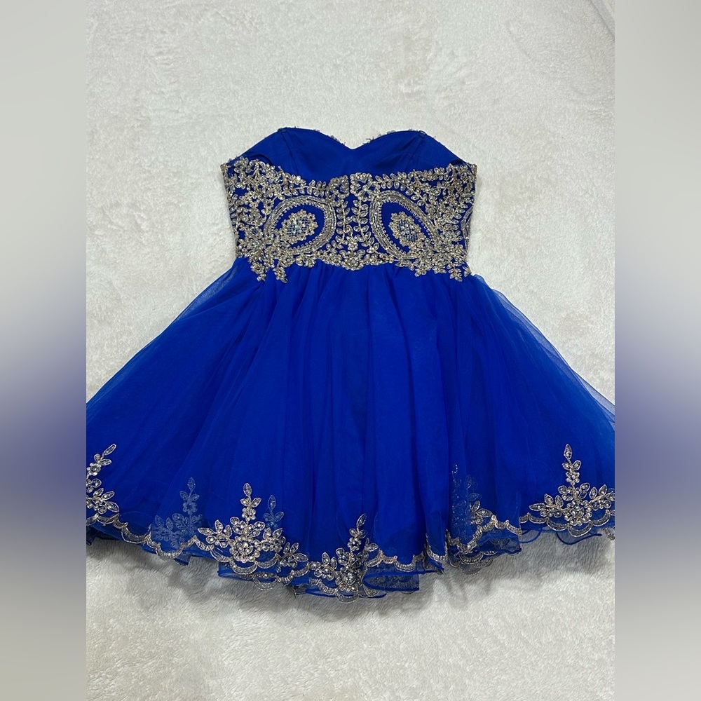 Charming Formal Dress in Royal Blue with Silver Embellishments - Picture 5 of 10
